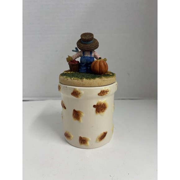 Vintage Retired Avon Happy Harvest Jar Candle Holder Scarecrow - Picture 3 of 4